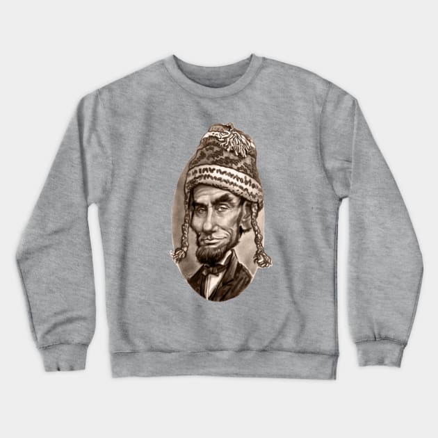 Caricature of Abe Lincoln Wearing Winter Beanie Crewneck Sweatshirt by Mudge